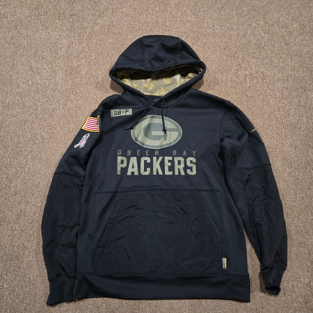 Nike‎ Salute to Service Hoodie Mens M Black Green Bay Packers NFL Graphic Camo